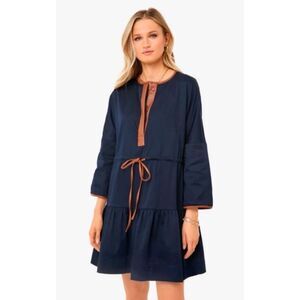Tuckernuck Lucy Navy Leather Tiered Long Sleeve Mini Dress Size S